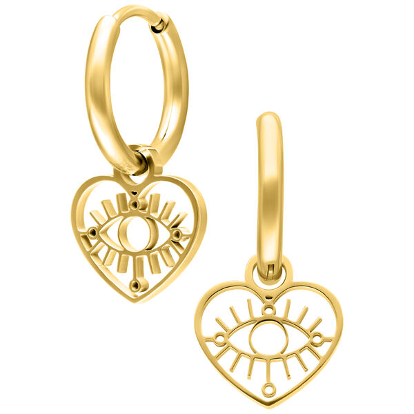 Mini Heart Eye Hoops Pair - Golden Metal