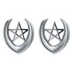 Orecchini a tunnel argento con design a pentagramma, misura 6,0 mm, su sfondo bianco