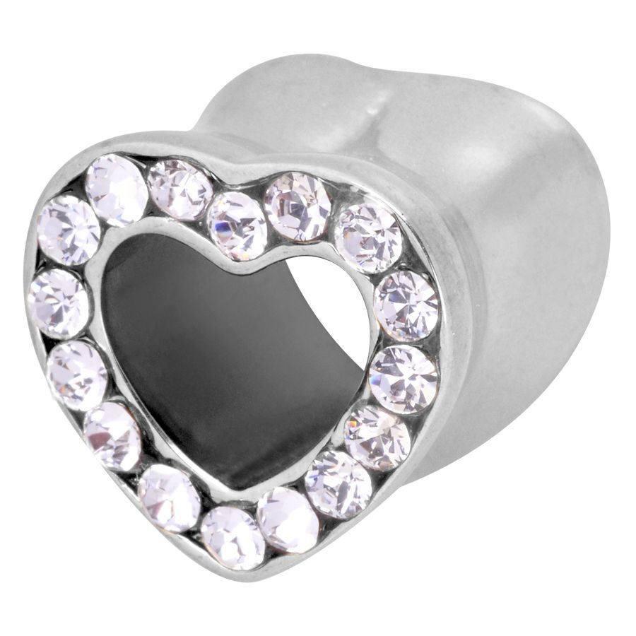 Tunnel a cuore argento con cristalli chiari su sfondo bianco