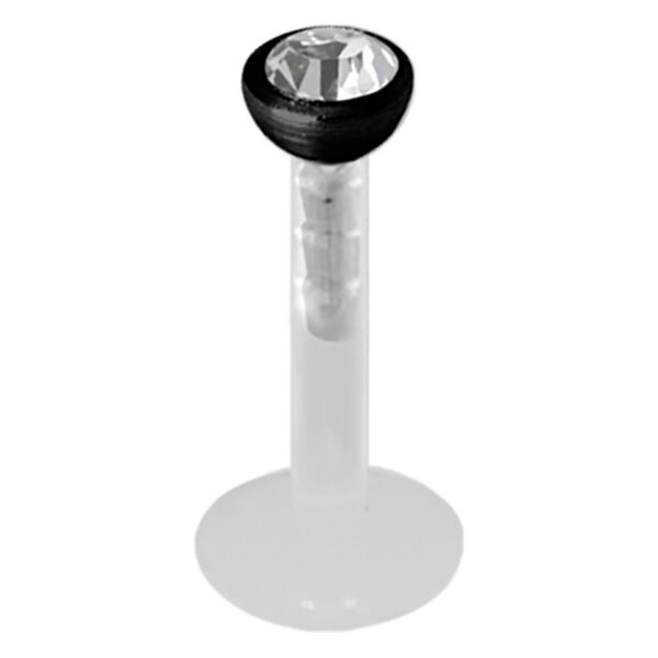 Musta Push-fit Labret kristallinkirkkaalla kivellä valkoisella taustalla
