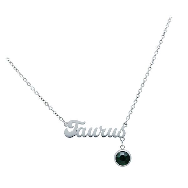 Collar de plata con inscripción 'Taurus' y colgante negro