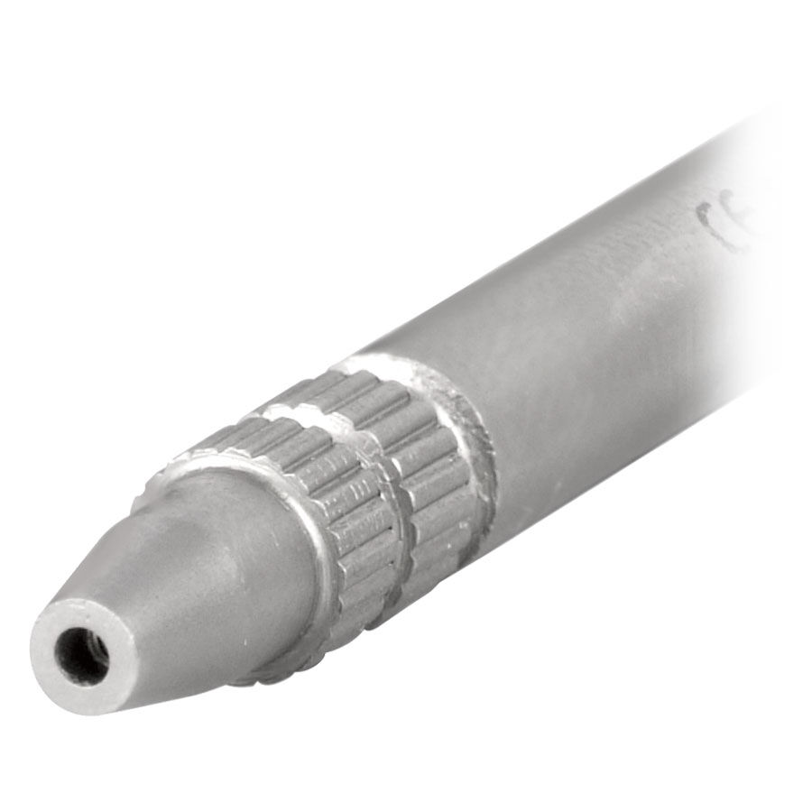 Utensile filettato in acciaio chirurgico 316L argento su sfondo bianco