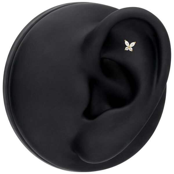 Colgante de mariposa dorado con Moissanita en modelo de oreja negro