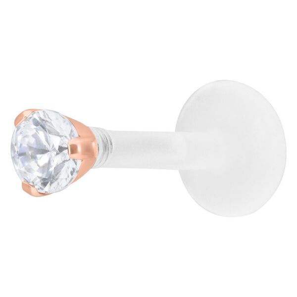Labret de oro rosa con cristal de 2,5 mm sobre fondo blanco