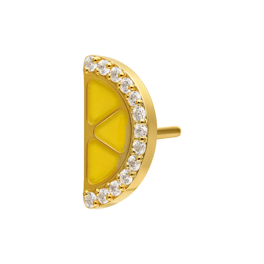 Ajuste de limón dorado semicircular con esmalte amarillo y circonitas