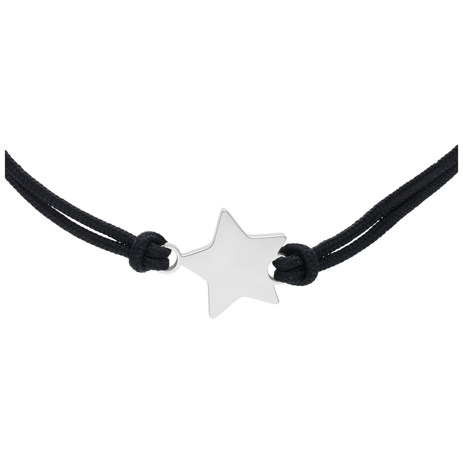 Silbernes Toggle Star Nylon Armband Schwarzes Nylonarmband mit silbernem Stern auf weißem Hintergrund