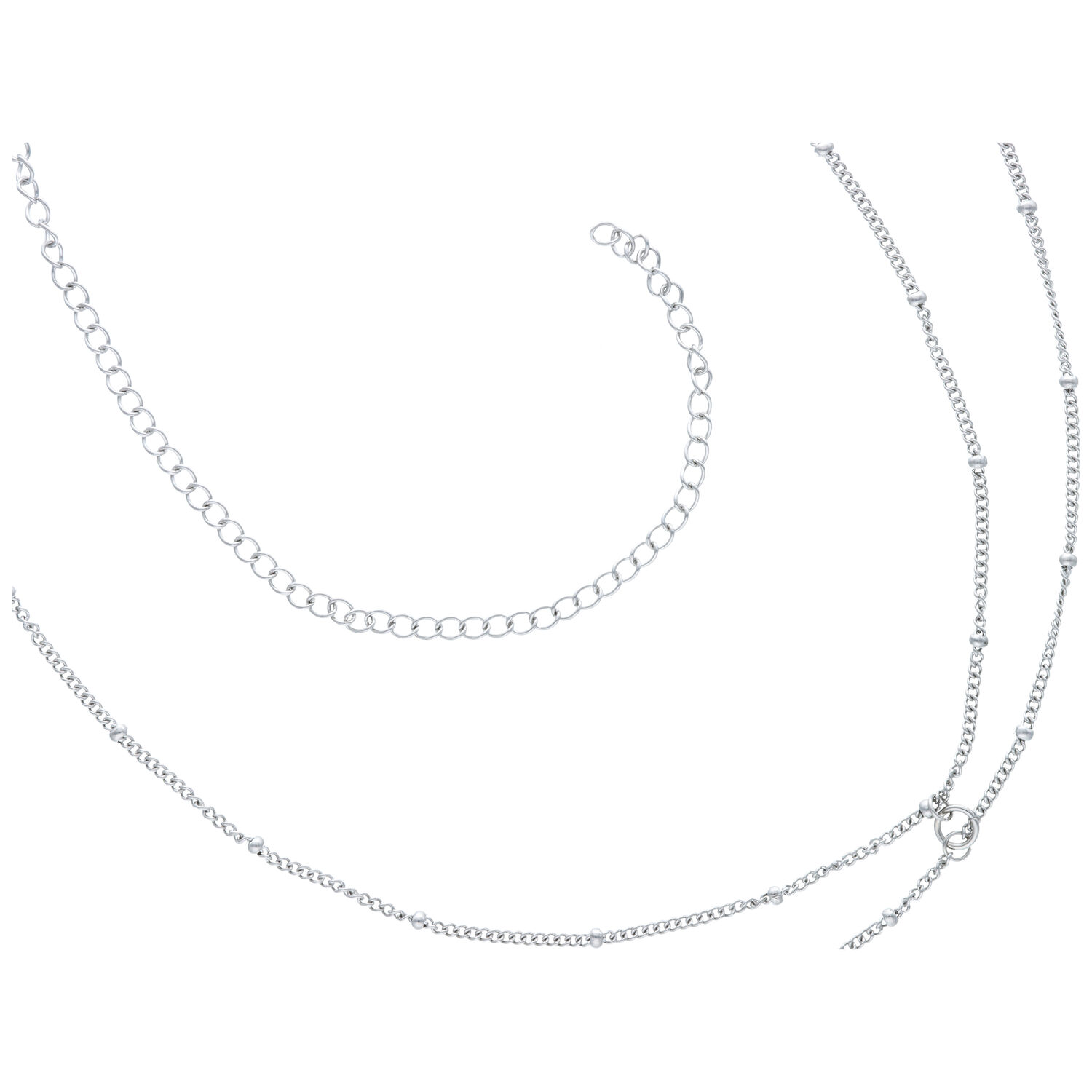 Silberne Connected Satellite Belly Chain aus Chirurgenstahl 316L auf weißem Hintergrund