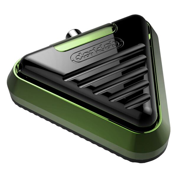 Pedal de pie Delta triangular en verde claro y negro sobre fondo blanco