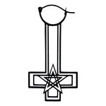 Schwarze Ohrringe in Form eines Kreuzes mit Pentagramm auf weißem Hintergrund
