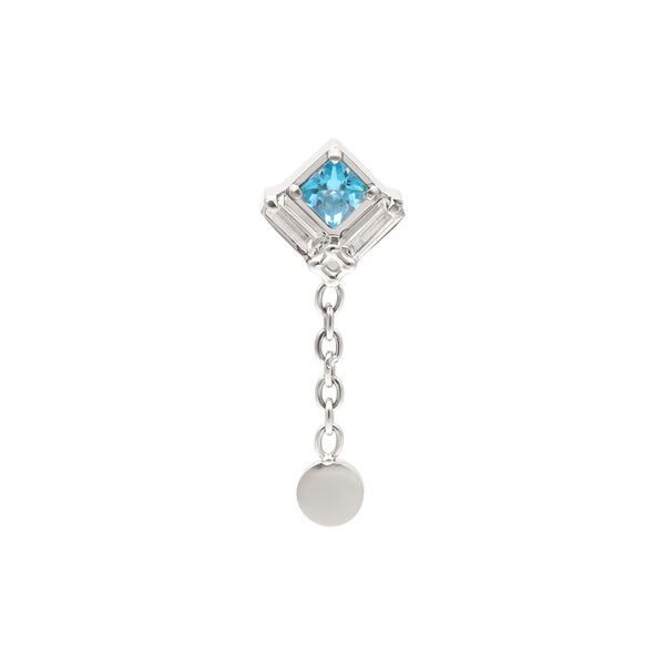 Inserto a catena in argento con cristallo blu quadrato su sfondo bianco