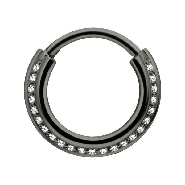 Clicker negro para septum de acero quirúrgico con cristales claros, 8 mm de diámetro