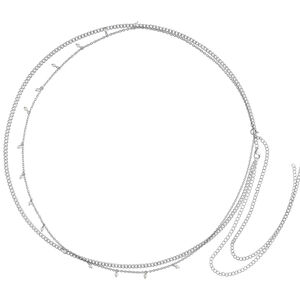 Doppelte Perlen-Bauchkette in Silber Silberne doppelte Bauchkette mit Perlen auf weißem Hintergrund