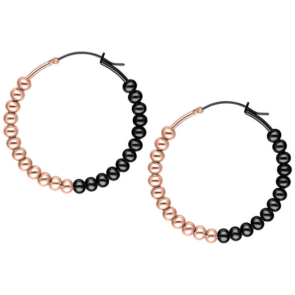 Dos pendientes Bubble Hoops de acero quirúrgico en rosado y negro sobre fondo blanco