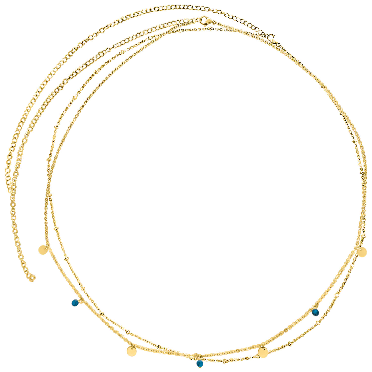 Zweireihige Bauchkette Gold von Wildcat Goldene zweireihige Bauchkette aus Chirurgenstahl 316L auf weißem Hintergrund
