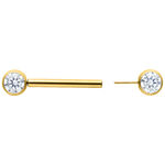 Goldenes Muse Barbell mit kristallklarem Kristall, 12mm Länge auf weißem Hintergrund