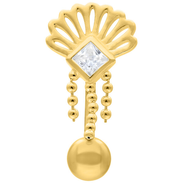 Banana Bell dorado con cristal y cadenas sobre fondo blanco