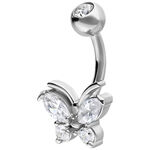 Piercing all'ombelico in argento con farfalla e cristalli trasparenti