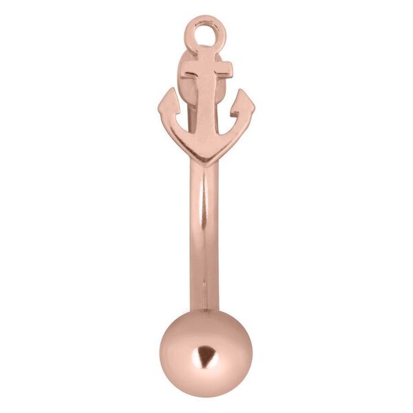 Roségoldenes Anchor Micro Bananabell mit Anker-Design, Stärke 1,6 mm, Länge 12,0 mm auf weißem Hintergrund