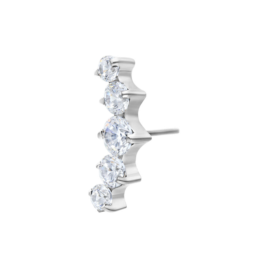 Inserto Push Fit argento con cinque cristalli chiari su sfondo bianco