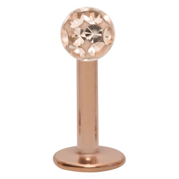 Labret de oro rosa con bola de cristal de 4 mm sobre fondo blanco