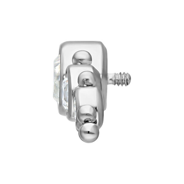 Accesorio de titanio plateado con cristales claros, rosca externa