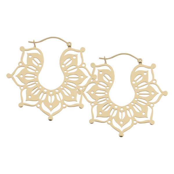 Pendientes Magnolia Hoops dorados de acero quirúrgico sobre fondo blanco