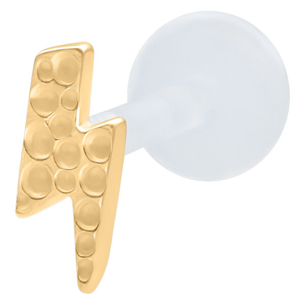 Labret dorado Flash con superficie martillada, tamaño 5mm sobre fondo blanco