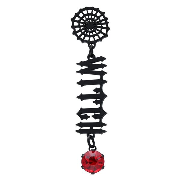 Pendientes negros de acero quirúrgico con cristal rojo sobre fondo blanco