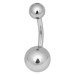 Hopeinen napakoru Bananabell titaanista kahdella pallolla valkoisella taustalla