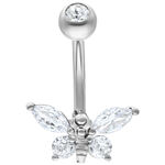 Banana barbell in argento con pietre cristalline a forma di ape su sfondo bianco