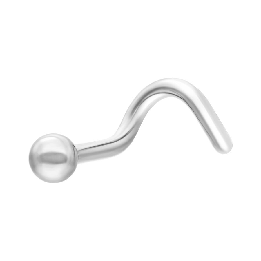 Piercing nasal de titanio plateado con bola de 2,5 mm sobre fondo blanco