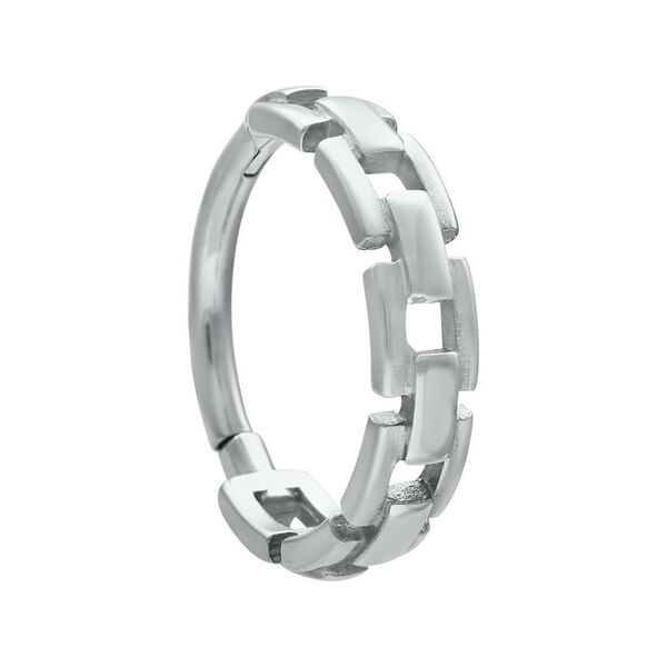 Silberner Chain Links Clicker aus Chirurgenstahl auf weißem Hintergrund