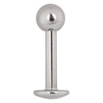 Labret in titanio argento con sfera e filettatura esterna su sfondo bianco