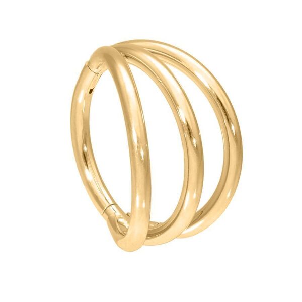 Piercing Clicker de oro con 3 anillos y 12 mm de diámetro interno sobre fondo blanco