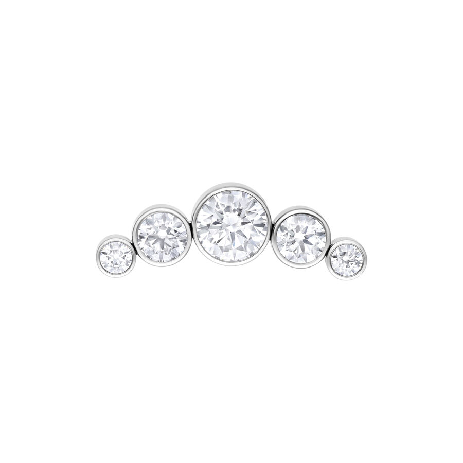 Inserto in cristallo argento con cinque cristalli chiari su sfondo bianco