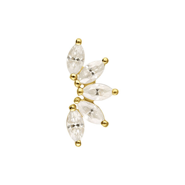 Colgante de enredadera dorado en 14K con cristales claros de Moissanita sobre fondo blanco