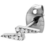 Orecchini in argento a forma di fulmine con cristalli su sfondo bianco