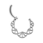 Clicker septum argento con motivi circolari su sfondo bianco