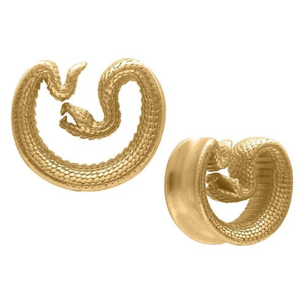 Ear Saddles dorate a forma di serpente, 30 mm, su sfondo bianco