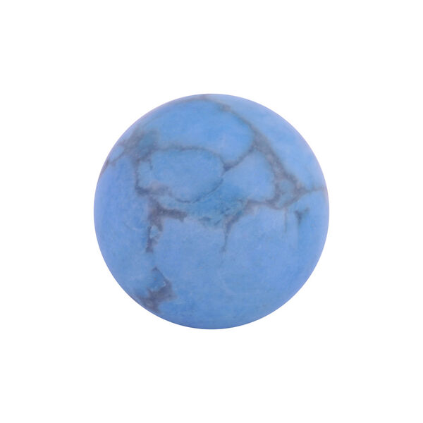 Piedra semipreciosa azul redonda con vetas grises sobre fondo blanco