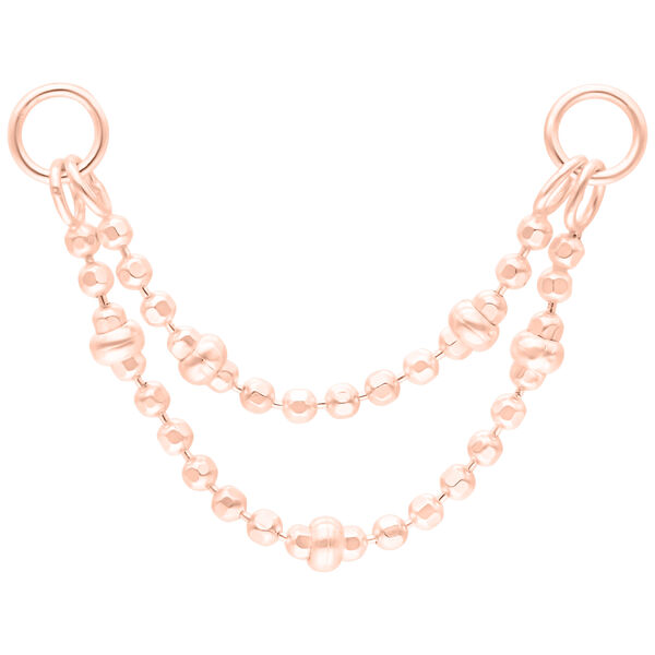 Doppia catena a palline in oro rosa, lunghezza 20 mm, su sfondo bianco