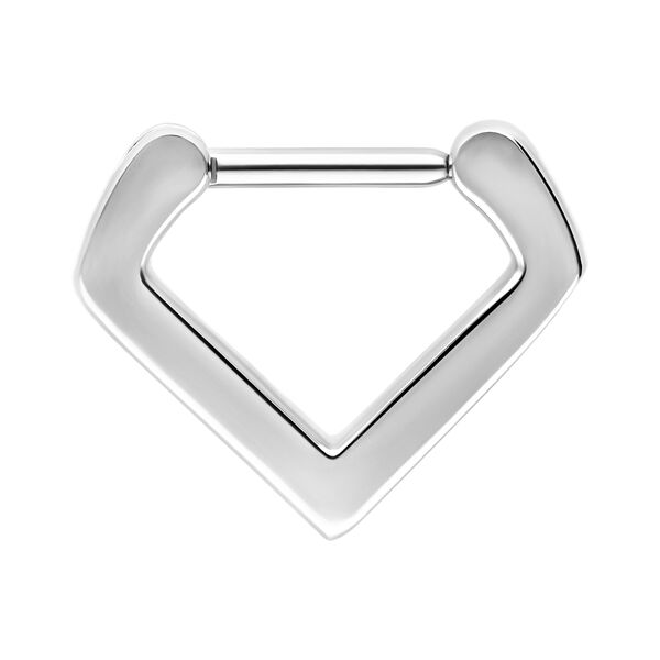 Clicker de Septum Triangular Plateado de 1,2 mm sobre fondo blanco