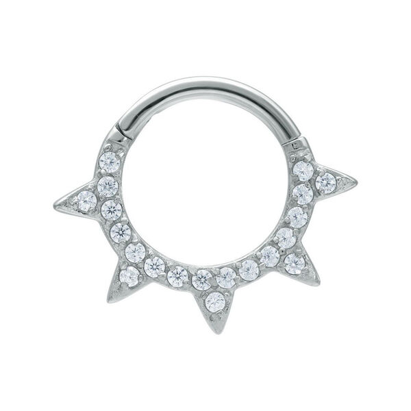 Silberner Septum Clicker mit Kristallen auf weißem Hintergrund
