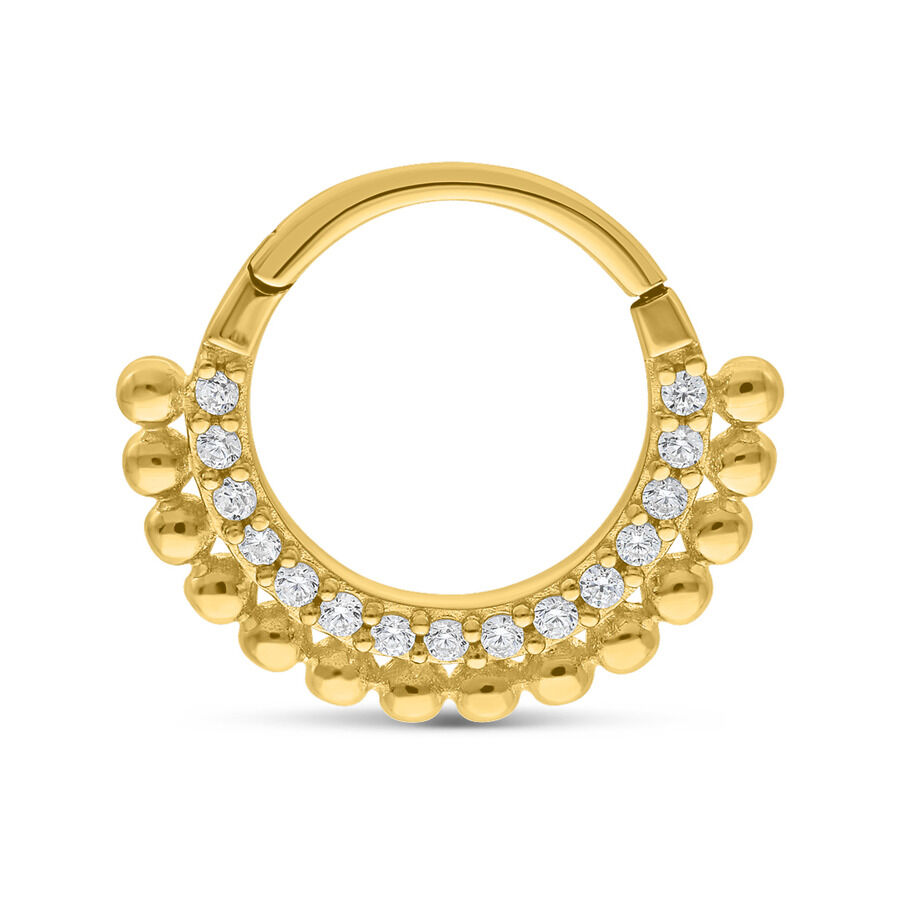 Clicker in oro 14K con piccoli cristalli su sfondo bianco