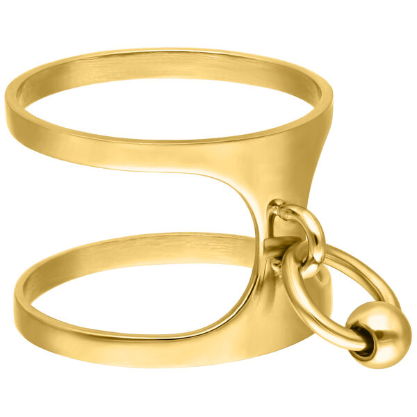 Anello dorato con due bande e piccolo ciondolo ad anello
