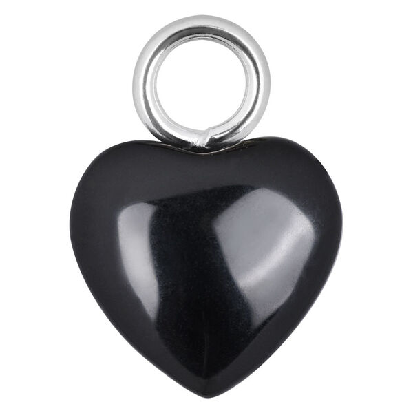 Ciondolo a cuore nero e lucido in acciaio chirurgico 316L su sfondo bianco