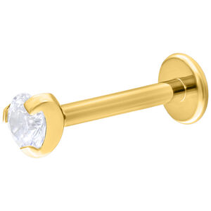 Goldenes Single Crystal Push-Fit Labret 6mm Goldenes Labret-Piercing mit klarem Kristall, 6mm Länge, 3mm Kugel