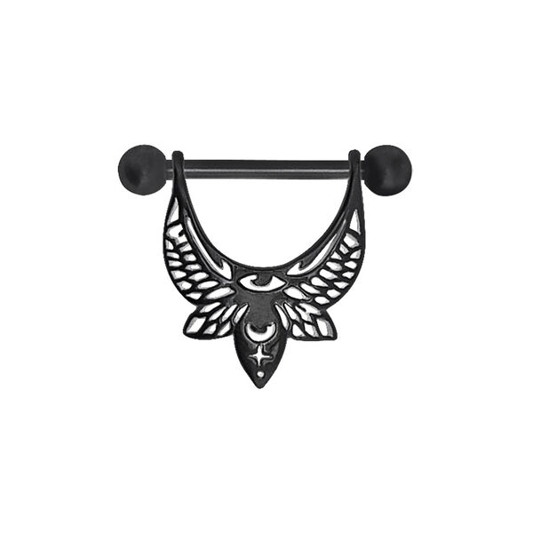 Schwarzer Mystic Moth Nippel Barbell aus Chirurgenstahl auf weißem Hintergrund