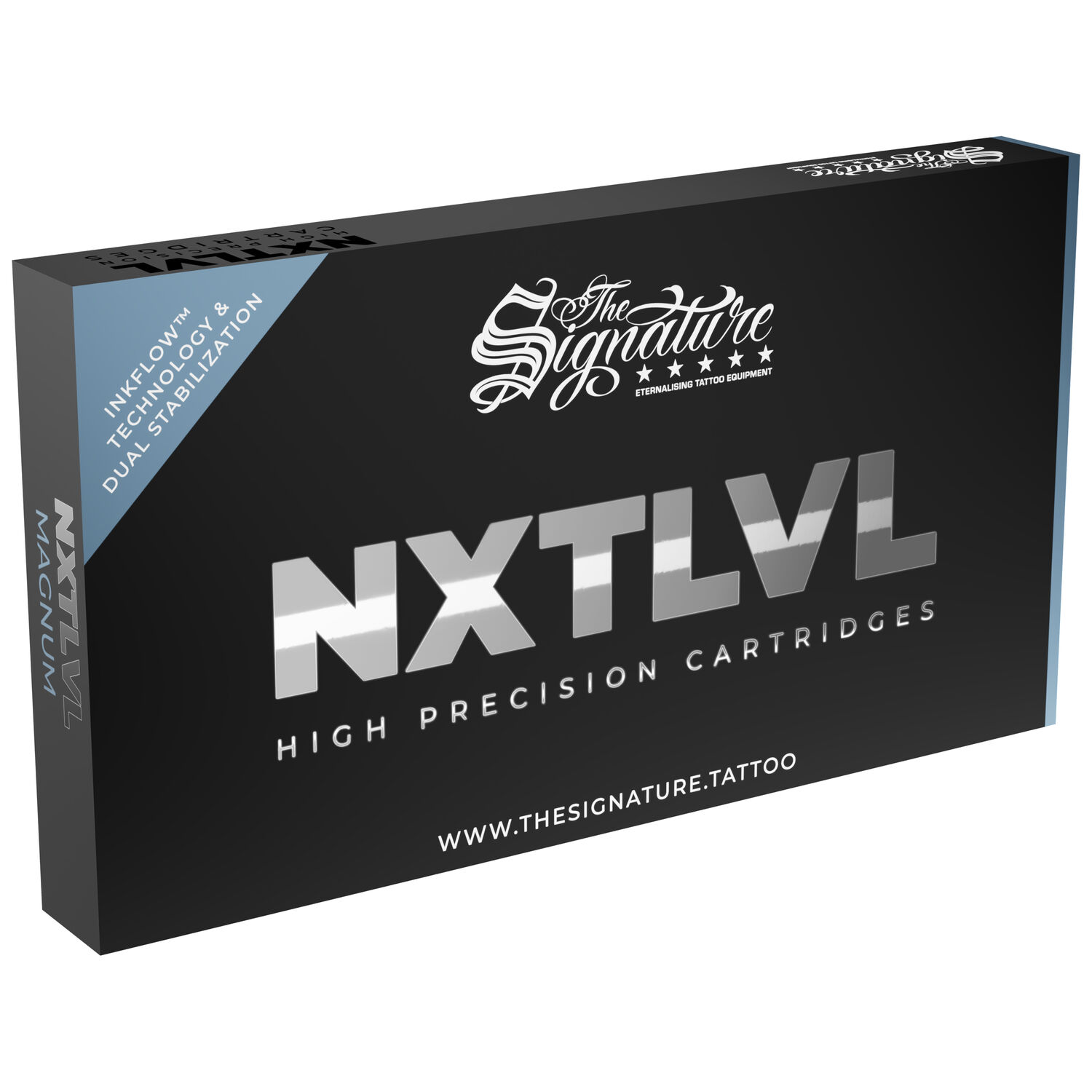 The Signature® Magnum Long Taper Cartridges 17er Schwarze Verpackung von The Signature® Magnum Long Taper Cartridges mit silberner Schrift