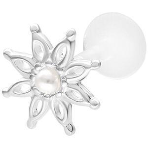 Blumen Labret mit Push Fit in Silberoptik Silbernes Blumen Labret mit Perlenaufatz auf weißem Hintergrund